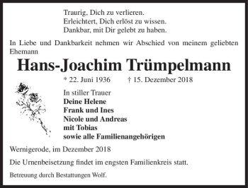 Traueranzeige von Hans-Joachim Trümpelmann  von Magdeburger Volksstimme