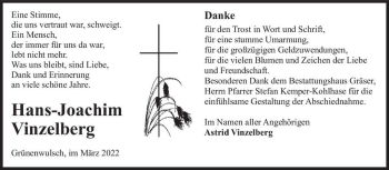 Traueranzeige von Hans-Joachim Vinzelberg  von Magdeburger Volksstimme
