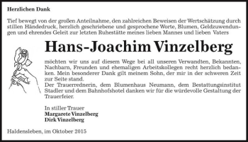 Traueranzeige von Hans-Joachim Vinzelberg  von Magdeburger Volksstimme