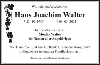 Traueranzeige von Hans-Joachim Walter  von Magdeburger Volksstimme