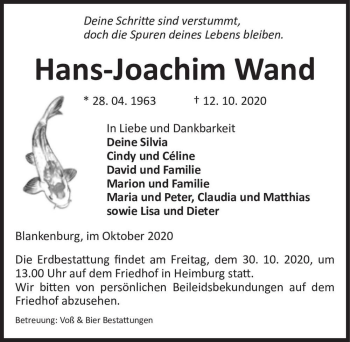 Traueranzeige von Hans-Joachim Wand  von Magdeburger Volksstimme