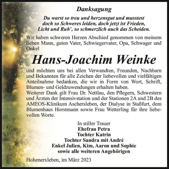 Traueranzeige von Hans-Joachim Weinke  von Magdeburger Volksstimme