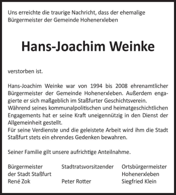 Traueranzeige von Hans-Joachim Weinke  von Magdeburger Volksstimme