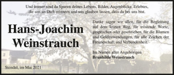 Traueranzeige von Hans-Joachim Weinstrauch  von Magdeburger Volksstimme
