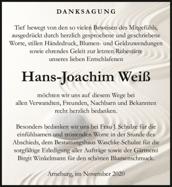 Traueranzeige von Hans-Joachim Weiß  von Magdeburger Volksstimme