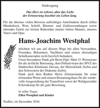 Traueranzeige von Hans-Joachim Westphal  von Magdeburger Volksstimme