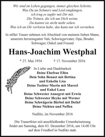 Traueranzeige von Hans-Joachim Westphal  von Magdeburger Volksstimme