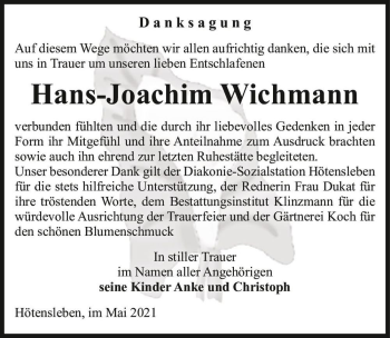 Traueranzeige von Hans-Joachim Wichmann  von Magdeburger Volksstimme