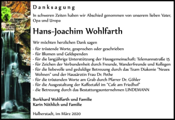 Traueranzeige von Hans-Joachim Wohlfarth  von Magdeburger Volksstimme