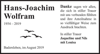 Traueranzeige von Hans-Joachim Wolfram  von Magdeburger Volksstimme