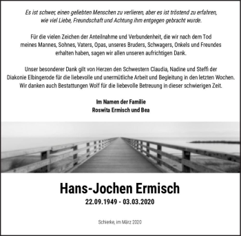 Traueranzeige von Hans-Jochen Ermisch  von Magdeburger Volksstimme
