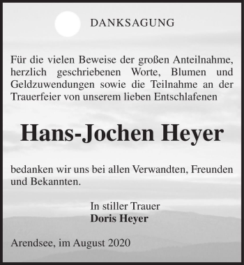 Traueranzeige von Hans-Jochen Heyer  von Magdeburger Volksstimme