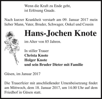 Traueranzeige von Hans-Jochen Knote  von Magdeburger Volksstimme