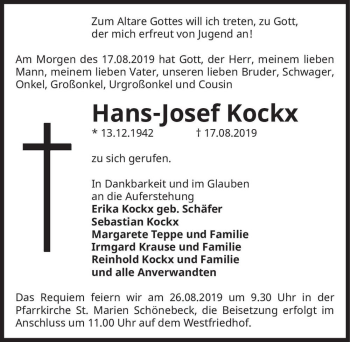 Traueranzeige von Hans-Josef Knockx  von Magdeburger Volksstimme