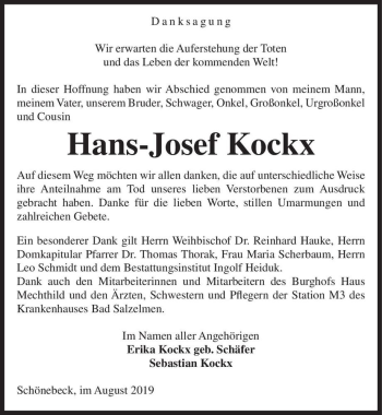Traueranzeige von Hans-Josef Kockx  von Magdeburger Volksstimme