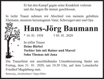 Traueranzeige von Hans-Jörg Baumann  von Magdeburger Volksstimme