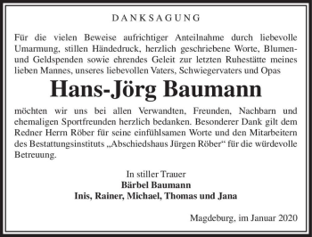 Traueranzeige von Hans-Jörg Baumann  von Magdeburger Volksstimme
