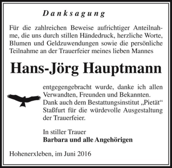 Traueranzeige von Hans-Jörg Hauptmann  von Magdeburger Volksstimme