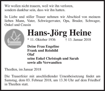 Traueranzeige von Hans-Jörg Heine  von Magdeburger Volksstimme