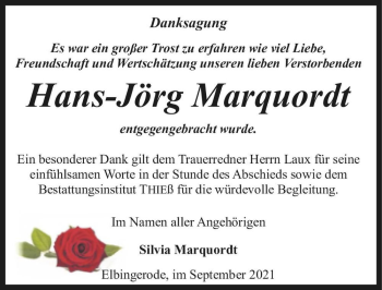 Traueranzeige von Hans-Jörg Marquordt  von Magdeburger Volksstimme