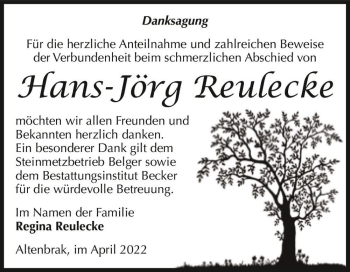 Traueranzeige von Hans-Jörg Reulecke  von Magdeburger Volksstimme