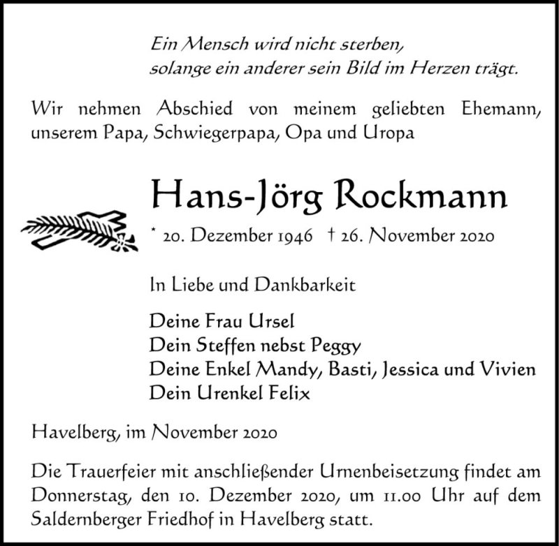  Traueranzeige für Hans-Jörg Rockmann  vom 02.12.2020 aus Magdeburger Volksstimme