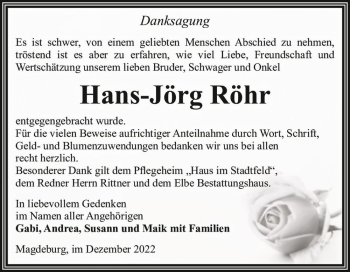 Traueranzeige von Hans-Jörg Röhr  von Magdeburger Volksstimme