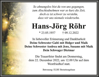 Traueranzeige von Hans-Jörg Röhr  von Magdeburger Volksstimme