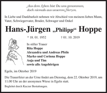 Traueranzeige von Hans-Jürgen ,,Philipp