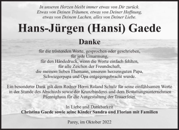 Traueranzeige von Hans-Jürgen (Hansi) Gaede  von Magdeburger Volksstimme
