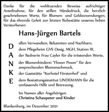 Traueranzeige von Hans-Jürgen Bartels  von Magdeburger Volksstimme
