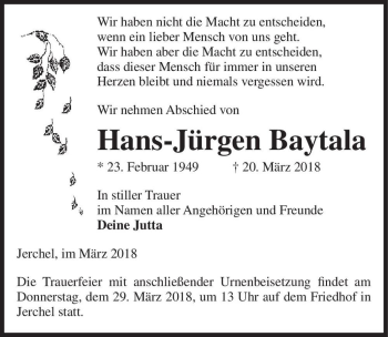 Traueranzeige von Hans-Jürgen Baytala  von Magdeburger Volksstimme