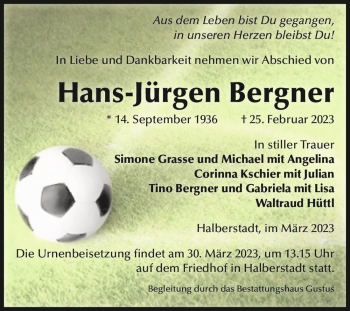 Traueranzeige von Hans-Jürgen Bergner  von Magdeburger Volksstimme