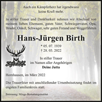 Traueranzeige von Hans-Jürgen Birth  von Magdeburger Volksstimme