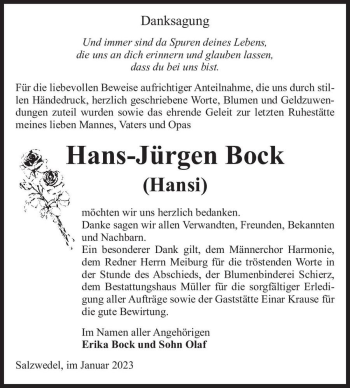 Traueranzeige von Hans-Jürgen Bock (Hansi)  von Magdeburger Volksstimme