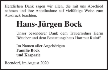 Traueranzeige von Hans-Jürgen Bock  von Magdeburger Volksstimme