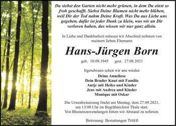 Traueranzeige von Hans-Jürgen Born  von Magdeburger Volksstimme