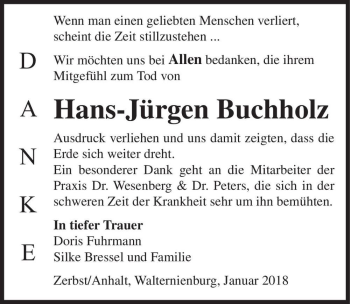 Traueranzeige von Hans-Jürgen Buchholz  von Magdeburger Volksstimme