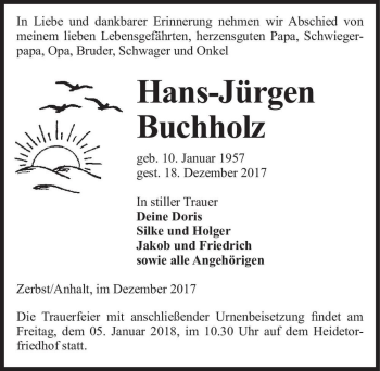 Traueranzeige von Hans-Jürgen Buchholz  von Magdeburger Volksstimme