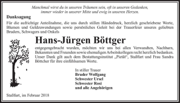Traueranzeige von Hans-Jürgen Böttger  von Magdeburger Volksstimme