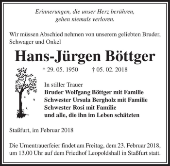 Traueranzeige von Hans-Jürgen Böttger  von Magdeburger Volksstimme