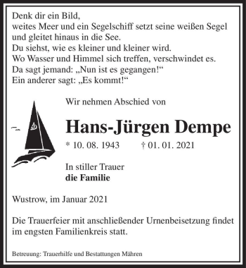 Traueranzeige von Hans-Jürgen Dempe  von Magdeburger Volksstimme