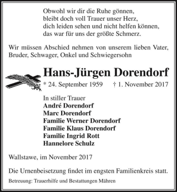 Traueranzeige von Hans-Jürgen Dorendorf  von Magdeburger Volksstimme
