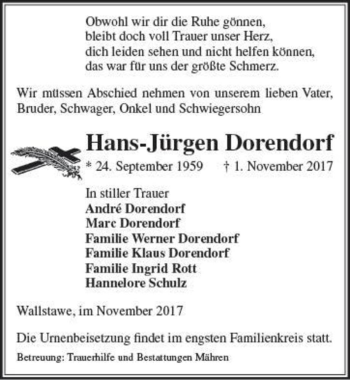 Traueranzeige von Hans-Jürgen Dorendorf  von Magdeburger Volksstimme