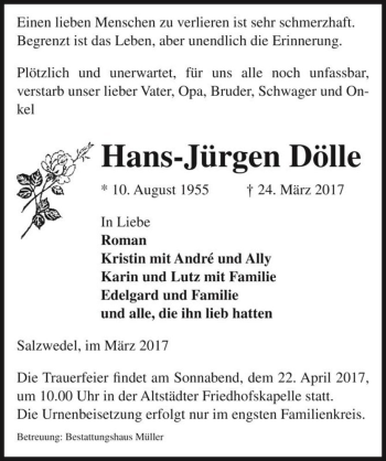 Traueranzeige von Hans-Jürgen Dölle  von Magdeburger Volksstimme