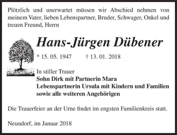 Traueranzeige von Hans-Jürgen Dübener  von Magdeburger Volksstimme