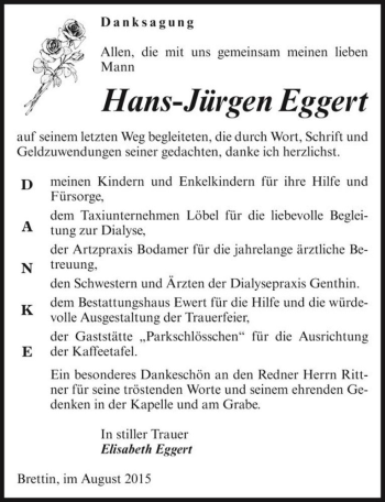 Traueranzeige von Hans-Jürgen Eggert  von Magdeburger Volksstimme