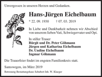 Traueranzeige von Hans-Jürgen Eichelbaum  von Magdeburger Volksstimme