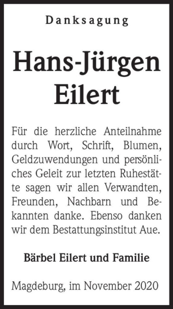 Traueranzeige von Hans-Jürgen Eilert  von Magdeburger Volksstimme
