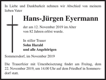 Traueranzeige von Hans-Jürgen Eyermann  von Magdeburger Volksstimme